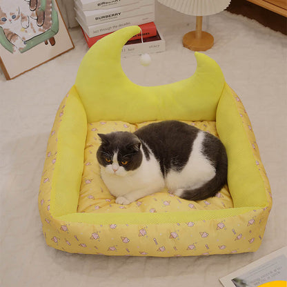 Contemporary Creative Oxford Fabric PP Cotton Rectangular Moon-Shaped Cat Bed 1-Toy Ball For Living Room & Bedroom