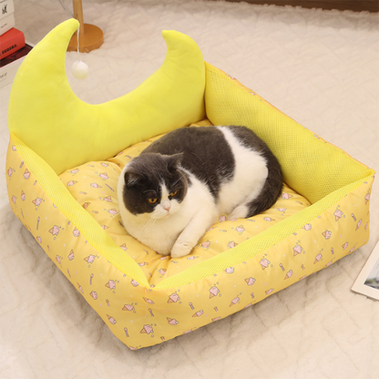 Contemporary Creative Oxford Fabric PP Cotton Rectangular Moon-Shaped Cat Bed 1-Toy Ball For Living Room & Bedroom