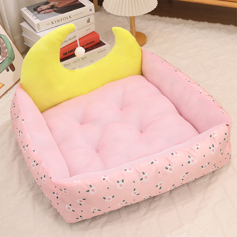 Contemporary Creative Oxford Fabric PP Cotton Rectangular Moon-Shaped Cat Bed 1-Toy Ball For Living Room & Bedroom
