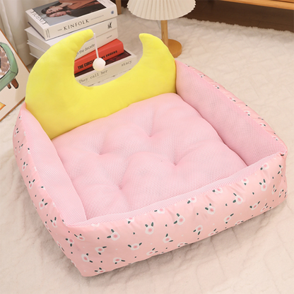 Contemporary Creative Oxford Fabric PP Cotton Rectangular Moon-Shaped Cat Bed 1-Toy Ball For Living Room & Bedroom