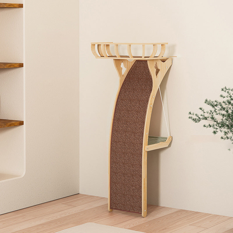 Modern Minimalist Plywood MDF Cotton-linen Rectangular Arc-Shaped Cat Tree & Condos 1-Hammock 1-Perch 1-Scratching Board For Living Room