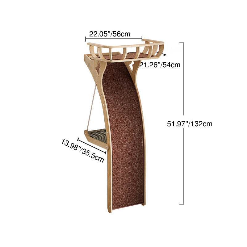 Modern Minimalist Plywood MDF Cotton-linen Rectangular Arc-Shaped Cat Tree & Condos 1-Hammock 1-Perch 1-Scratching Board For Living Room