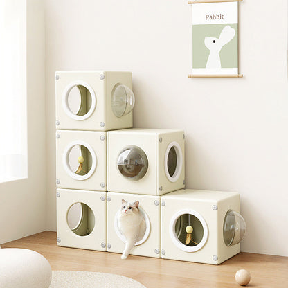 Modern Minimalist Resin PET Square Cat Bed 1-Toy Ball & Interchangeable Design For Living Room & Bedroom