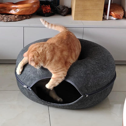 Modern Minimalist Felt Round Cat Bed With Zipper Design For Living Room & Bedroom