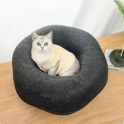 Modern Minimalist Felt Round Cat Bed With Zipper Design For Living Room & Bedroom