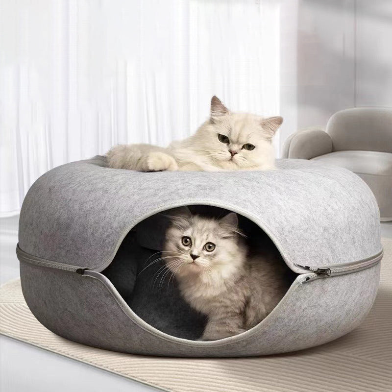 Modern Minimalist Felt Round Cat Bed With Zipper Design For Living Room & Bedroom