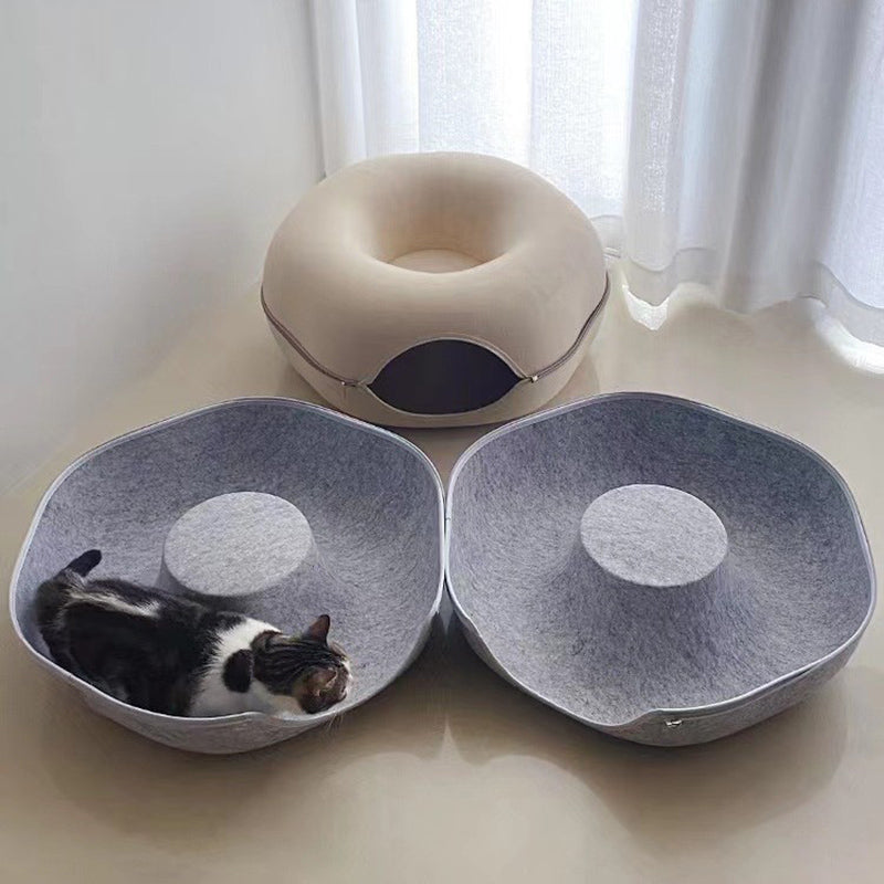 Modern Minimalist Felt Round Cat Bed With Zipper Design For Living Room & Bedroom