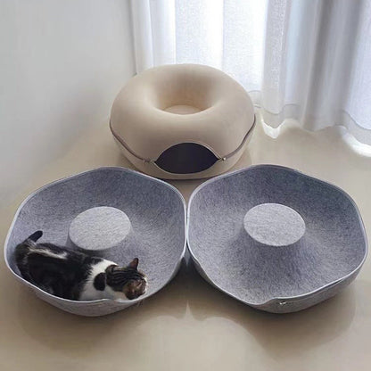 Modern Minimalist Felt Round Cat Bed With Zipper Design For Living Room & Bedroom