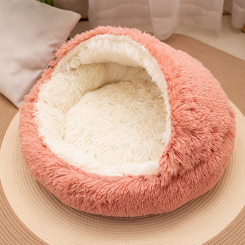 Modern Minimalist Long Velvet PP Cotton Round Cat Bed For Living Room & Bedroom