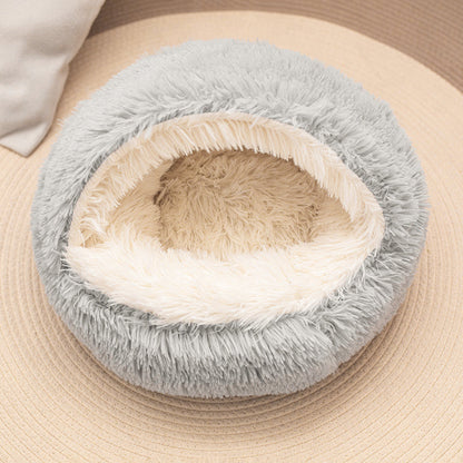 Modern Minimalist Long Velvet PP Cotton Round Cat Bed For Living Room & Bedroom