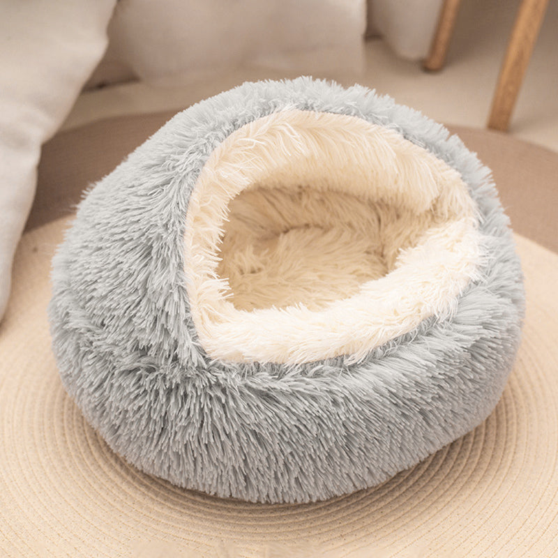 Modern Minimalist Long Velvet PP Cotton Round Cat Bed For Living Room & Bedroom