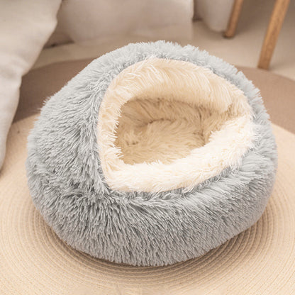 Modern Minimalist Long Velvet PP Cotton Round Cat Bed For Living Room & Bedroom