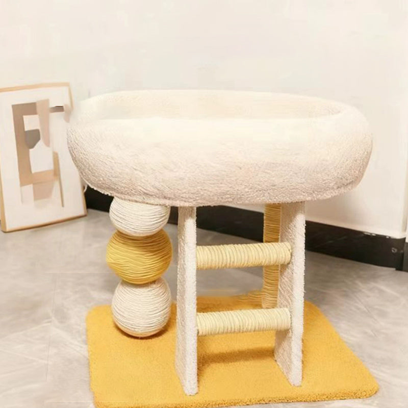Modern Minimalist MDF Velvet Sisal Rectangular Cat Tree & Condos 1-Condo 1-Ladder 2-Scratching Post For Living Room