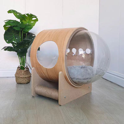 Modern Minimalist MDF Sisal Acrylic Oval Space Capsule Cat Bed For Living Room & Bedroom