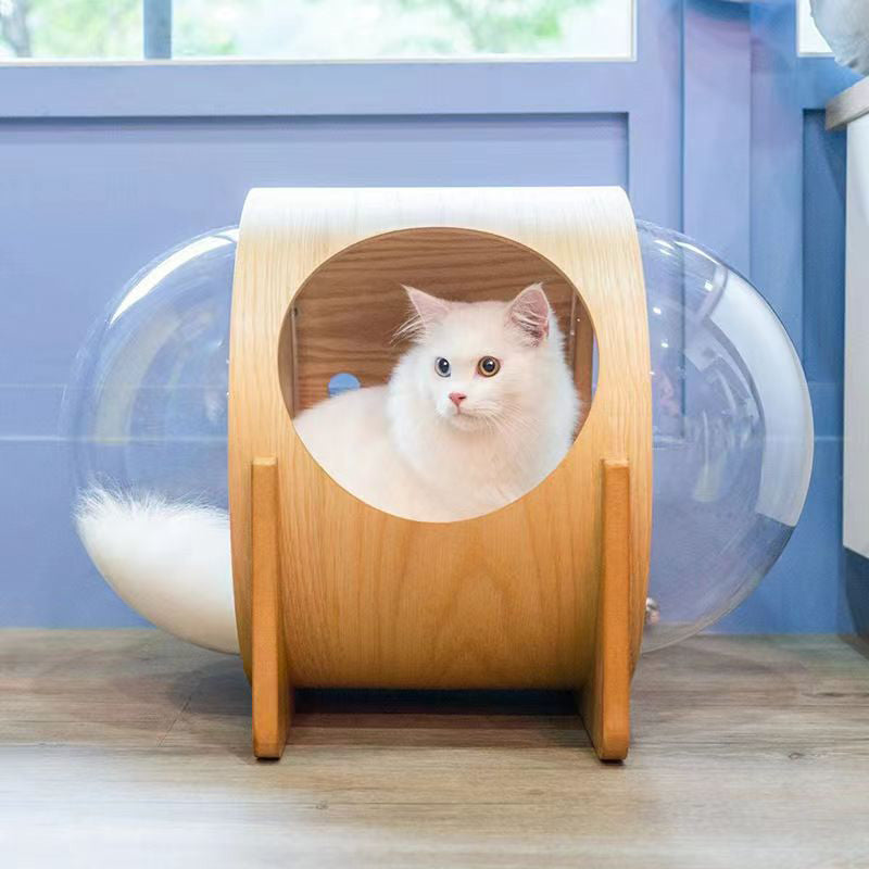 Modern Minimalist MDF Sisal Acrylic Oval Space Capsule Cat Bed For Living Room & Bedroom