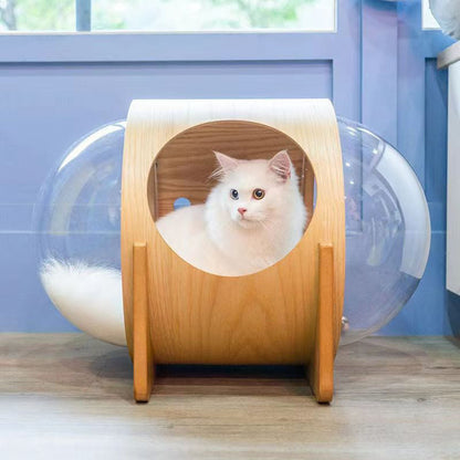 Modern Minimalist MDF Sisal Acrylic Oval Space Capsule Cat Bed For Living Room & Bedroom