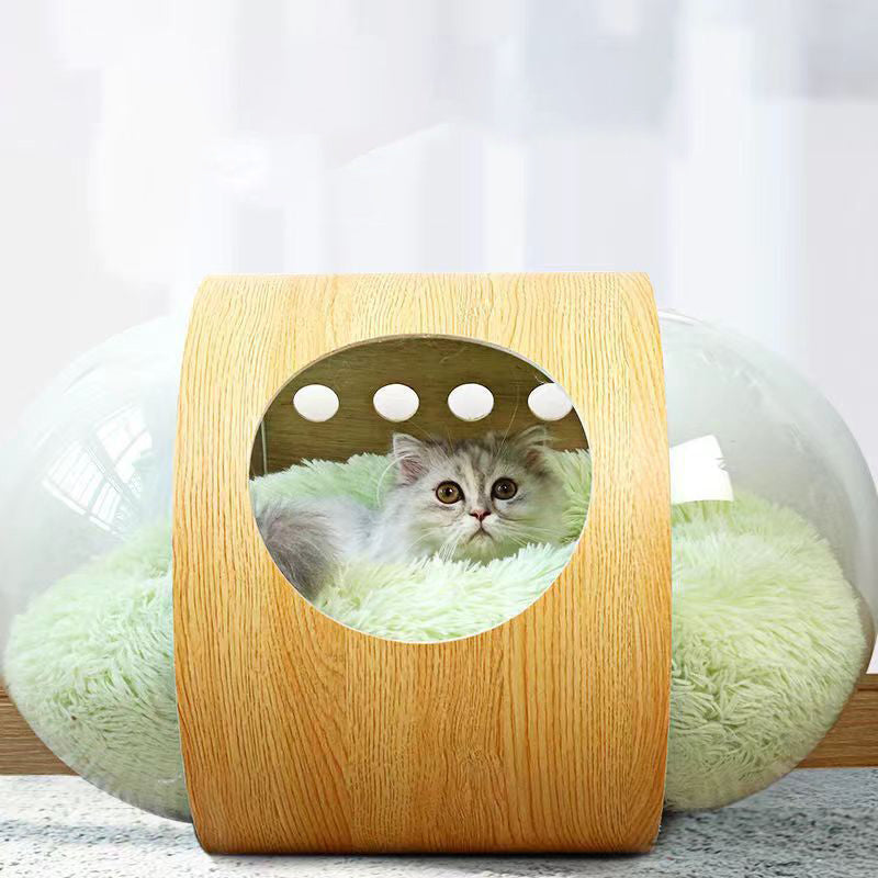 Modern Minimalist MDF Sisal Acrylic Oval Space Capsule Cat Bed For Living Room & Bedroom