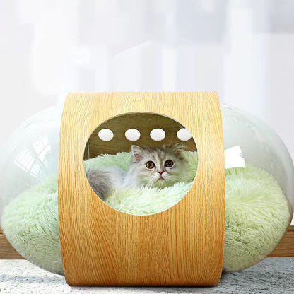 Modern Minimalist MDF Sisal Acrylic Oval Space Capsule Cat Bed For Living Room & Bedroom
