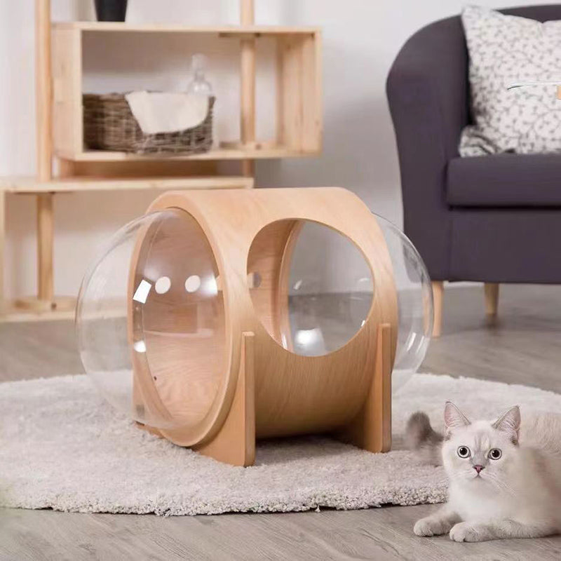 Modern Minimalist MDF Sisal Acrylic Oval Space Capsule Cat Bed For Living Room & Bedroom