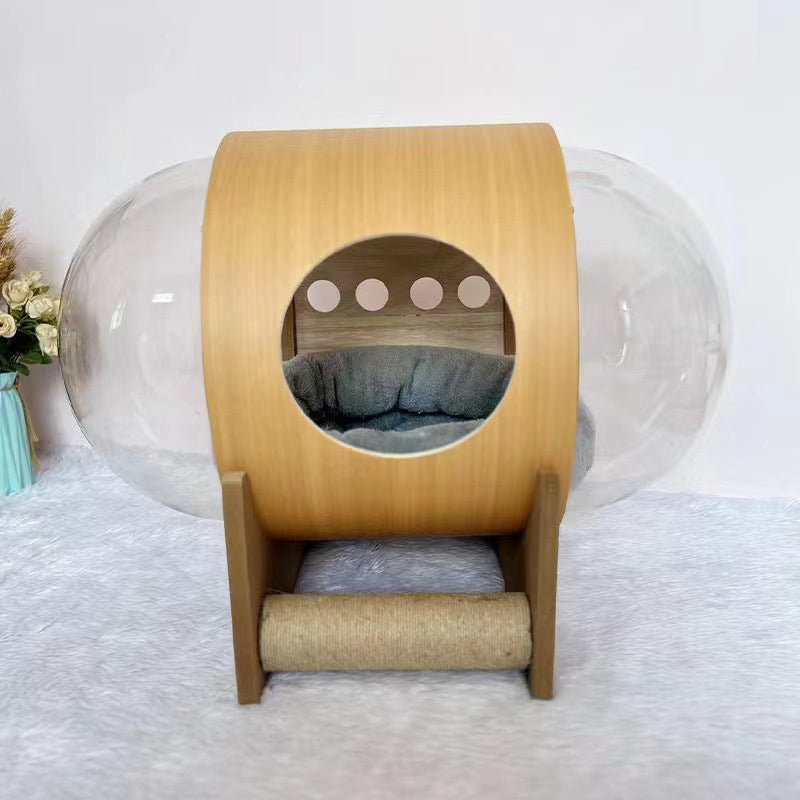 Modern Minimalist MDF Sisal Acrylic Oval Space Capsule Cat Bed For Living Room & Bedroom