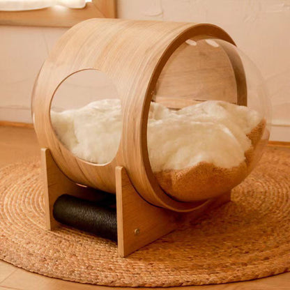 Modern Minimalist MDF Sisal Acrylic Oval Space Capsule Cat Bed For Living Room & Bedroom
