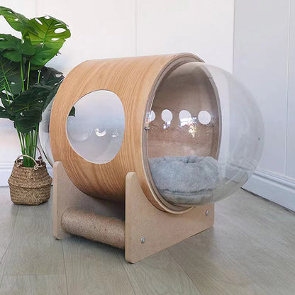 Modern Minimalist MDF Sisal Acrylic Oval Space Capsule Cat Bed For Living Room & Bedroom