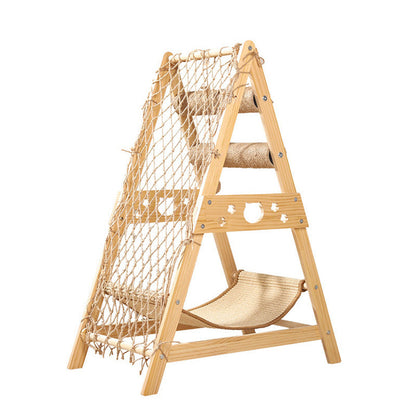 Modern Minimalist MDF Cotton-linen Jute Triangular Cat Tree & Condos 1-Hammock 2-Scratching Post For Living Room