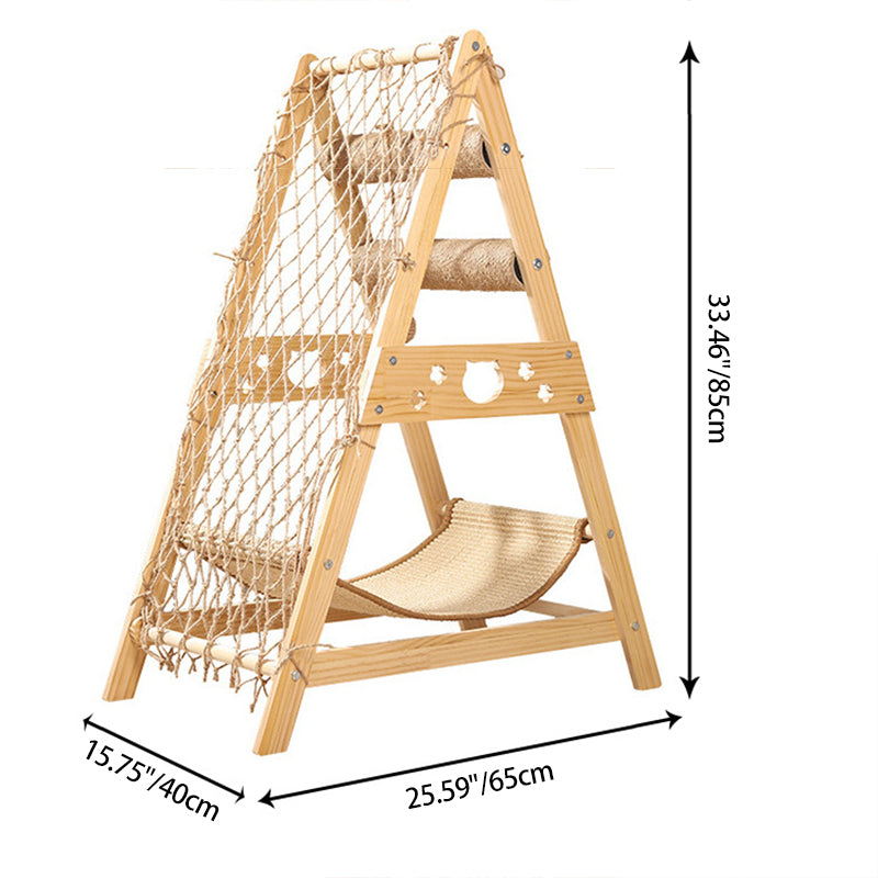 Modern Minimalist MDF Cotton-linen Jute Triangular Cat Tree & Condos 1-Hammock 2-Scratching Post For Living Room