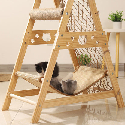 Modern Minimalist MDF Cotton-linen Jute Triangular Cat Tree & Condos 1-Hammock 2-Scratching Post For Living Room