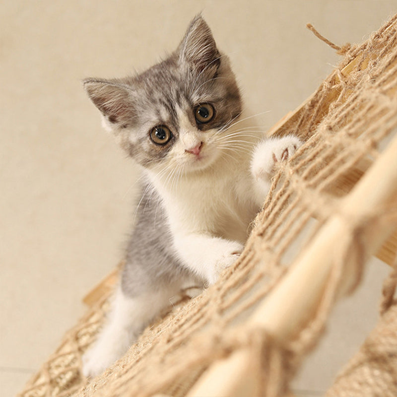 Modern Minimalist MDF Cotton-linen Jute Triangular Cat Tree & Condos 1-Hammock 2-Scratching Post For Living Room