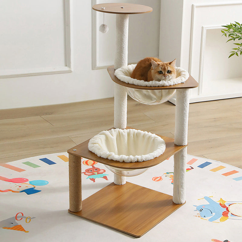 Modern Minimalist Composite Board Acrylic Velvet Sisal Rectangular Cat Tree & Condos 2-Condo 1-Perch 1-Toy Ball For Living Room