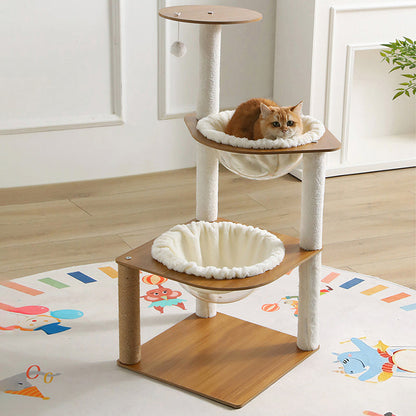 Modern Minimalist Composite Board Acrylic Velvet Sisal Rectangular Cat Tree & Condos 2-Condo 1-Perch 1-Toy Ball For Living Room