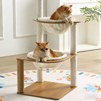 Modern Minimalist Composite Board Acrylic Velvet Sisal Rectangular Cat Tree & Condos 2-Condo 1-Perch 1-Toy Ball For Living Room