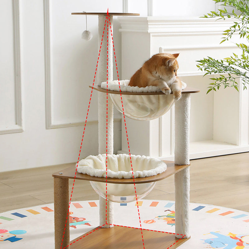 Modern Minimalist Composite Board Acrylic Velvet Sisal Rectangular Cat Tree & Condos 2-Condo 1-Perch 1-Toy Ball For Living Room