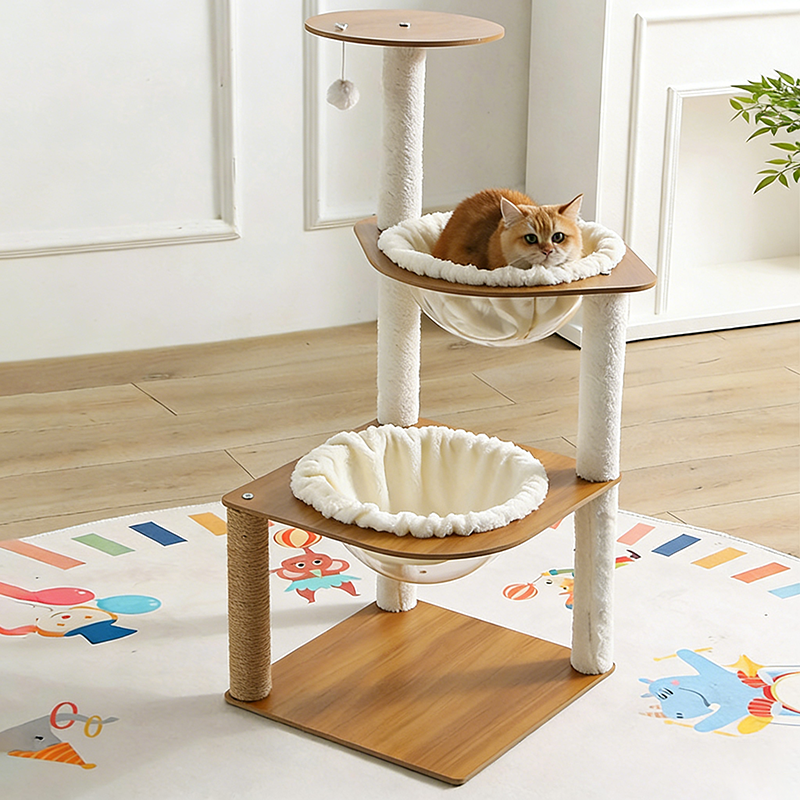 Modern Minimalist Composite Board Acrylic Velvet Sisal Rectangular Cat Tree & Condos 2-Condo 1-Perch 1-Toy Ball For Living Room
