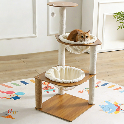 Modern Minimalist Composite Board Acrylic Velvet Sisal Rectangular Cat Tree & Condos 2-Condo 1-Perch 1-Toy Ball For Living Room