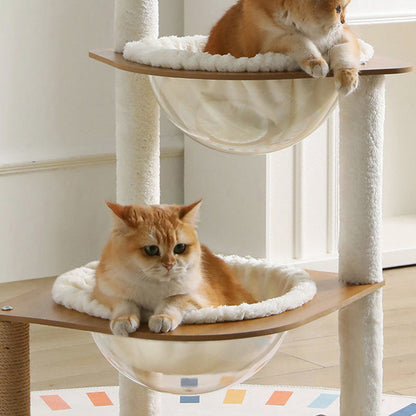Modern Minimalist Composite Board Acrylic Velvet Sisal Rectangular Cat Tree & Condos 2-Condo 1-Perch 1-Toy Ball For Living Room