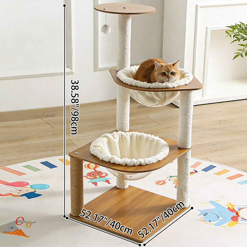 Modern Minimalist Composite Board Acrylic Velvet Sisal Rectangular Cat Tree & Condos 2-Condo 1-Perch 1-Toy Ball For Living Room