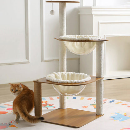 Modern Minimalist Composite Board Acrylic Velvet Sisal Rectangular Cat Tree & Condos 2-Condo 1-Perch 1-Toy Ball For Living Room