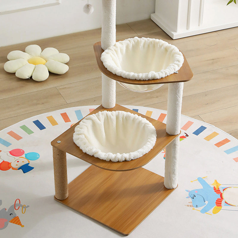 Modern Minimalist Composite Board Acrylic Velvet Sisal Rectangular Cat Tree & Condos 2-Condo 1-Perch 1-Toy Ball For Living Room