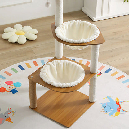 Modern Minimalist Composite Board Acrylic Velvet Sisal Rectangular Cat Tree & Condos 2-Condo 1-Perch 1-Toy Ball For Living Room