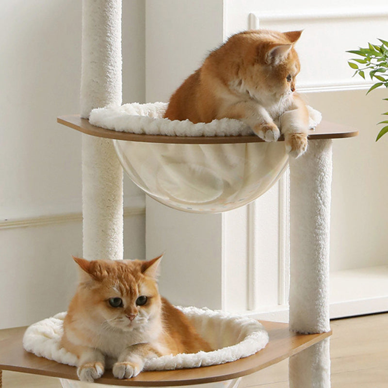 Modern Minimalist Composite Board Acrylic Velvet Sisal Rectangular Cat Tree & Condos 2-Condo 1-Perch 1-Toy Ball For Living Room