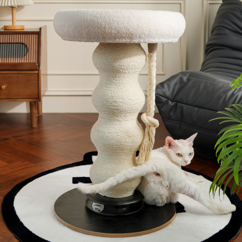 Modern Minimalist Cylindrical Wavy-Patterned Hemp Rope Bamboo Mat Velvet Medium Density Fiberboard Foam Plastic Cat Tree & Condo 1-Scratching Post For Living Room
