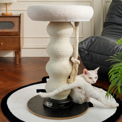 Modern Minimalist Cylindrical Wavy-Patterned Hemp Rope Bamboo Mat Velvet Medium Density Fiberboard Foam Plastic Cat Tree & Condo 1-Scratching Post For Living Room