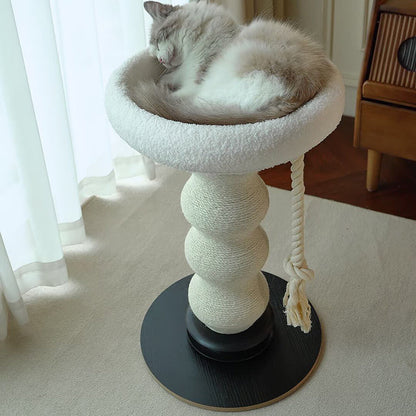 Modern Minimalist Cylindrical Wavy-Patterned Hemp Rope Bamboo Mat Velvet Medium Density Fiberboard Foam Plastic Cat Tree & Condo 1-Scratching Post For Living Room