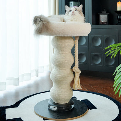Modern Minimalist Cylindrical Wavy-Patterned Hemp Rope Bamboo Mat Velvet Medium Density Fiberboard Foam Plastic Cat Tree & Condo 1-Scratching Post For Living Room