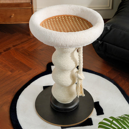 Modern Minimalist Cylindrical Wavy-Patterned Hemp Rope Bamboo Mat Velvet Medium Density Fiberboard Foam Plastic Cat Tree & Condo 1-Scratching Post For Living Room