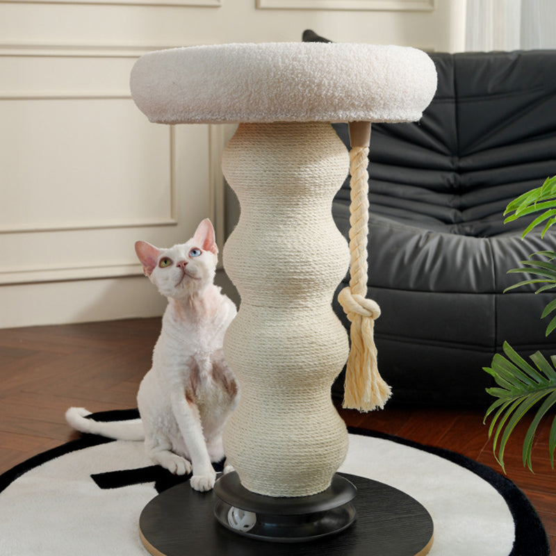 Modern Minimalist Cylindrical Wavy-Patterned Hemp Rope Bamboo Mat Velvet Medium Density Fiberboard Foam Plastic Cat Tree & Condo 1-Scratching Post For Living Room