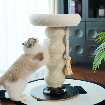 Modern Minimalist Cylindrical Wavy-Patterned Hemp Rope Bamboo Mat Velvet Medium Density Fiberboard Foam Plastic Cat Tree & Condo 1-Scratching Post For Living Room