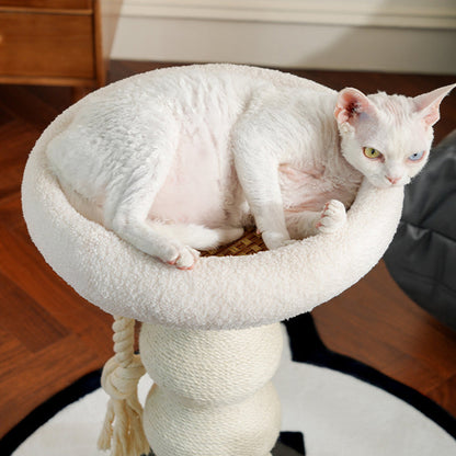 Modern Minimalist Cylindrical Wavy-Patterned Hemp Rope Bamboo Mat Velvet Medium Density Fiberboard Foam Plastic Cat Tree & Condo 1-Scratching Post For Living Room